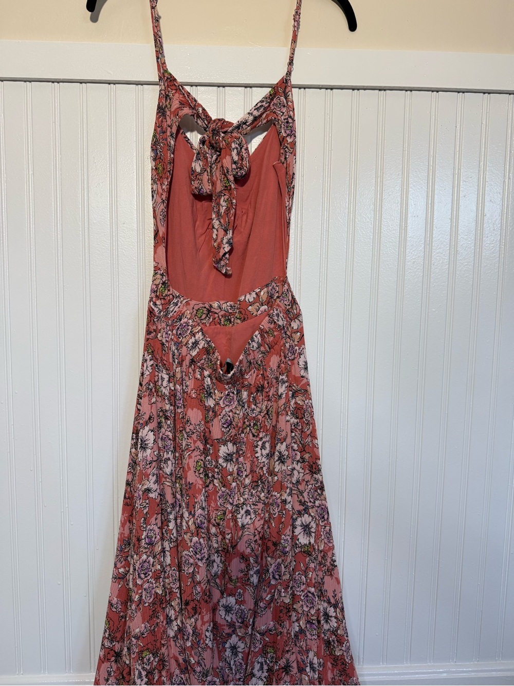 Lulu's Pink Floral Tie-Back Midi Dress - Picture 4 of 4